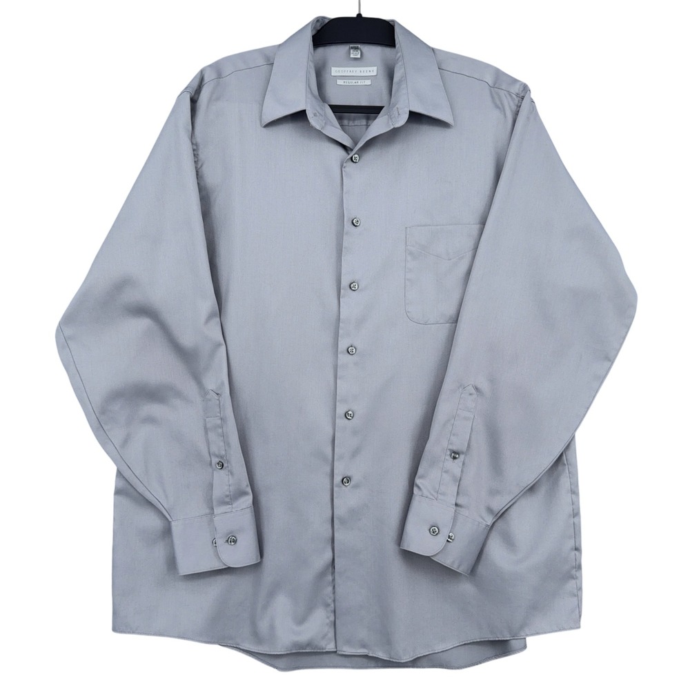 Geoffrey Beene Regular Fit Dress‎ Shirt Men XL 17 34/35 Cotton Poly Gray